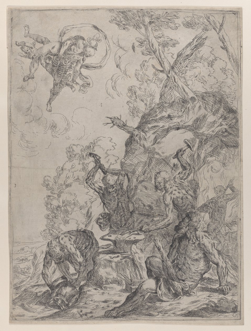 The Forge of Vulcan with Smiths Striking an Anvil with Hammers, 1640-59 by Giovanni Pietro Possenti