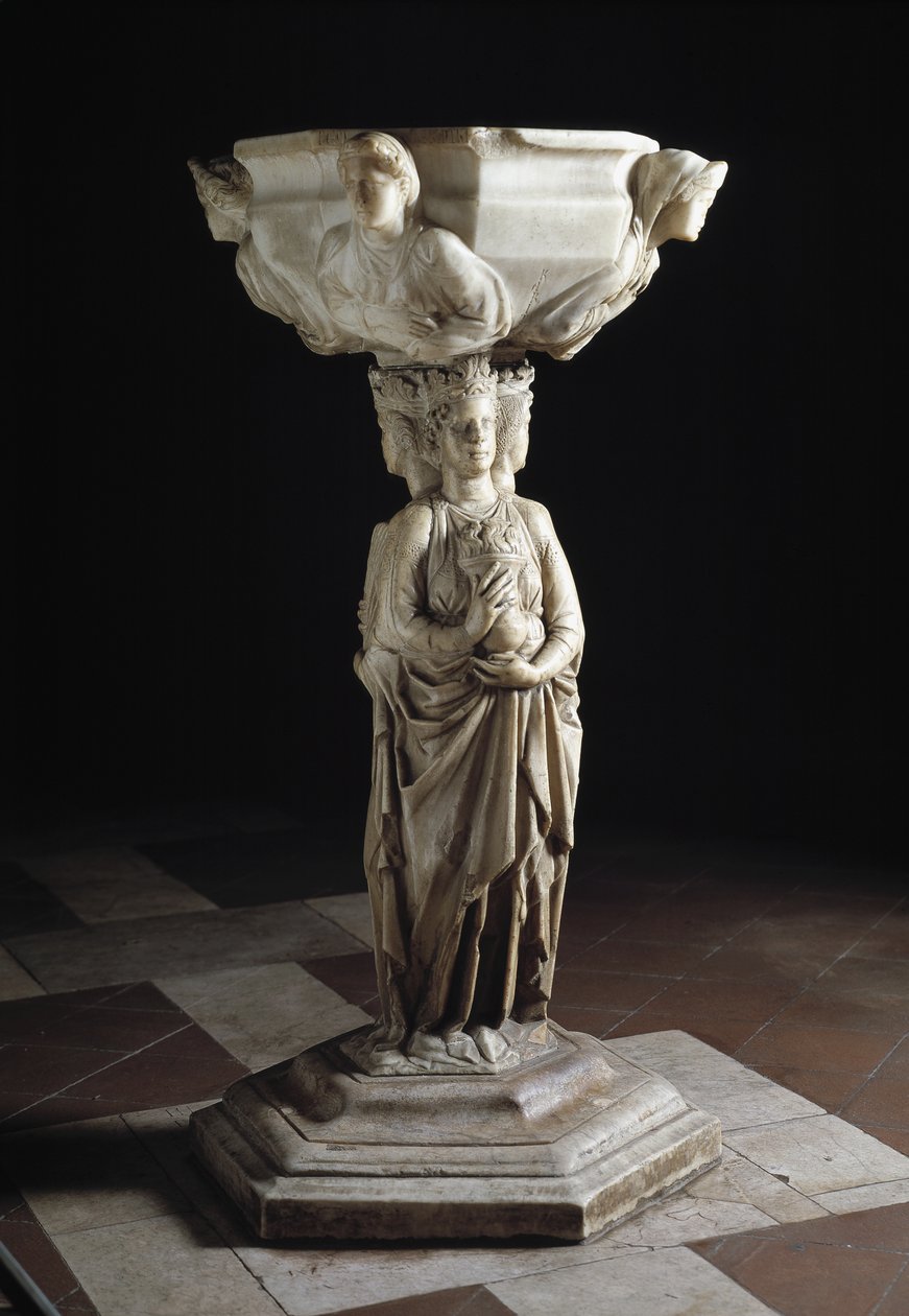 Benitier with the Three Theological Virtues and the Basin Decorated with the Busts of the Four Cardinal Virtues, 13th Century by Giovanni Pisano