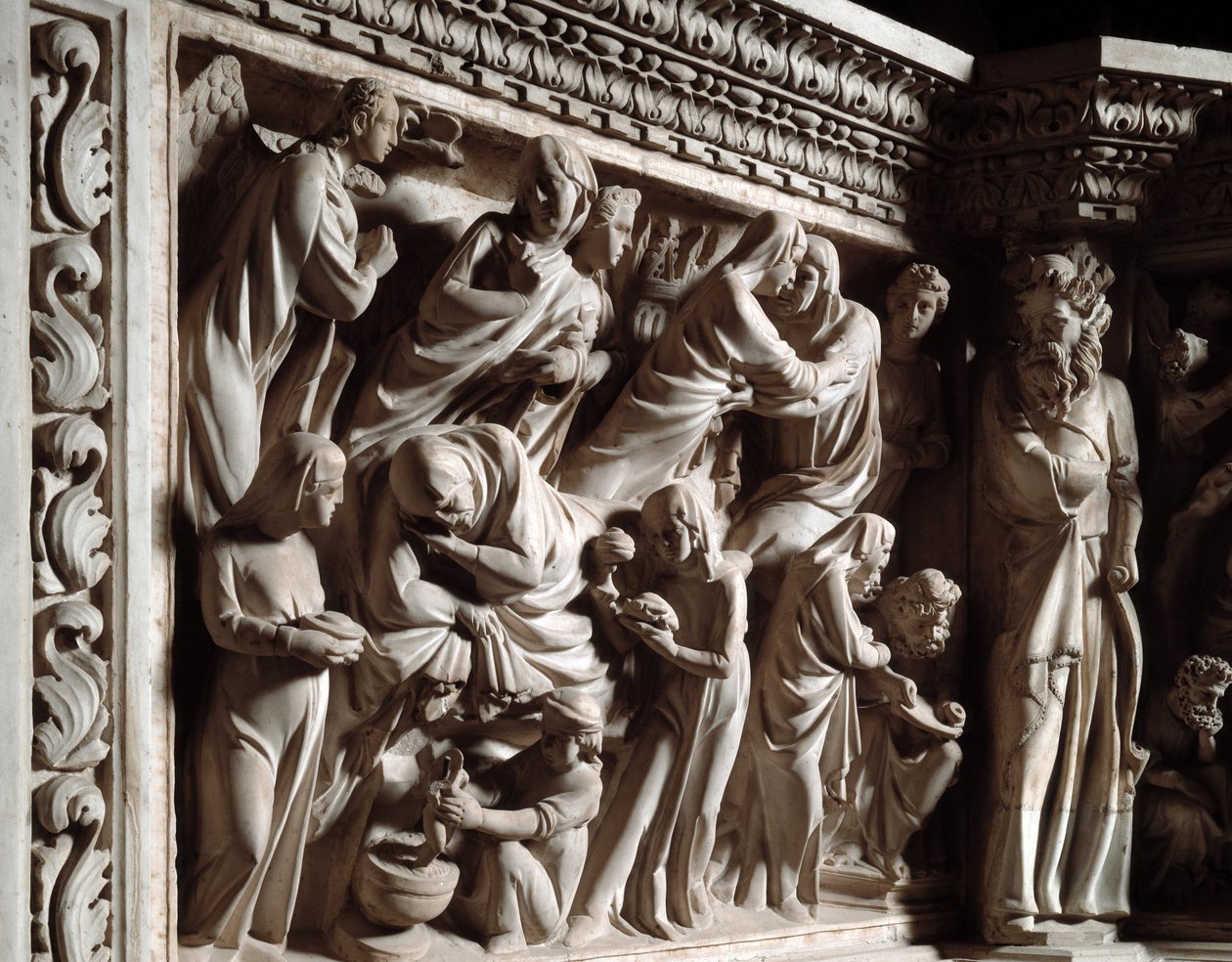 Detail of the Reliefs of the Chair by Giovanni Pisano: The Annunciation, the Visitation, and the Birth of John the Baptist (detail) by Giovanni Pisano