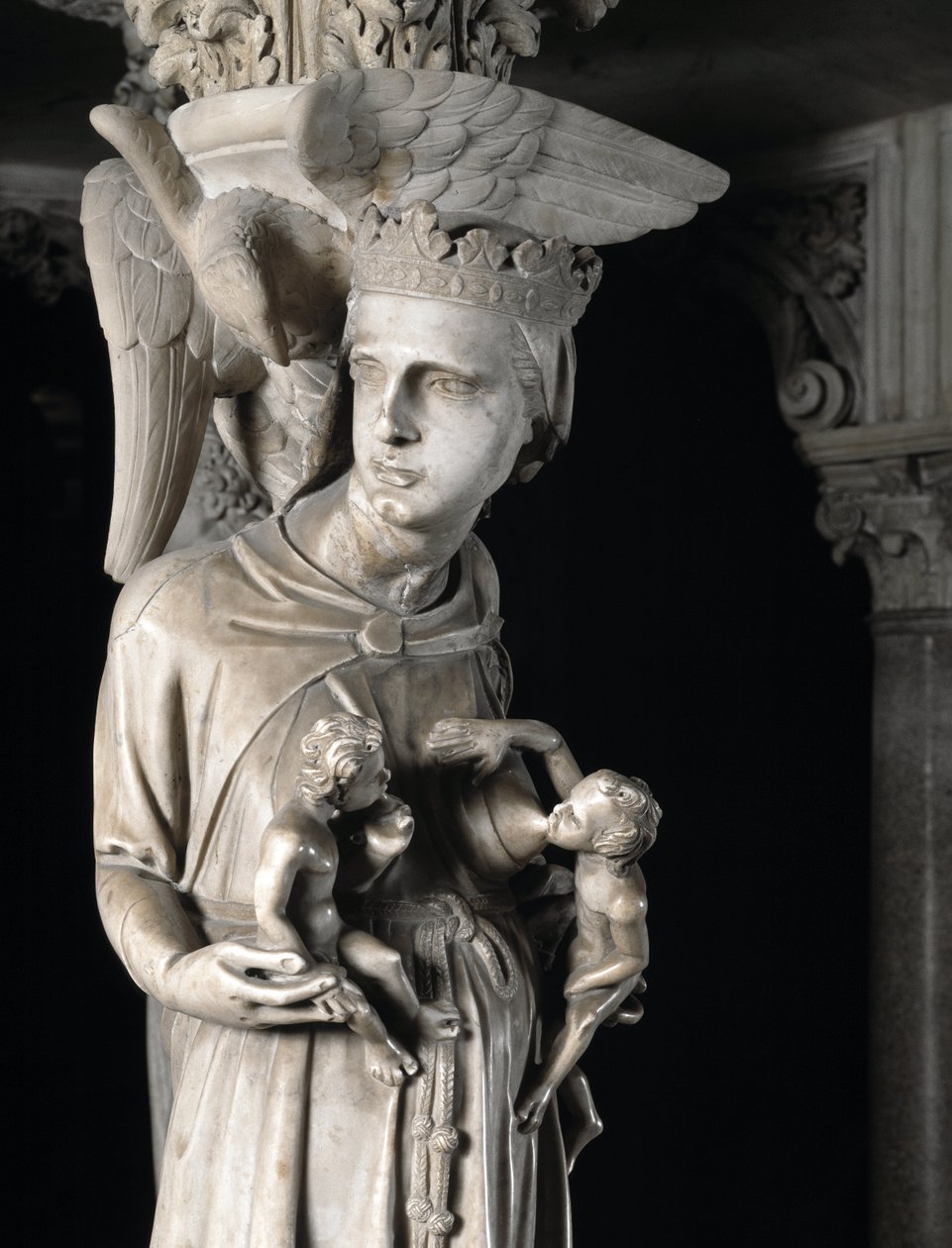 Detail of the Sculpted Groups Supporting the Chair by Giovanni Pisano: The Church Nourishing Its Children (Detail) by Giovanni Pisano