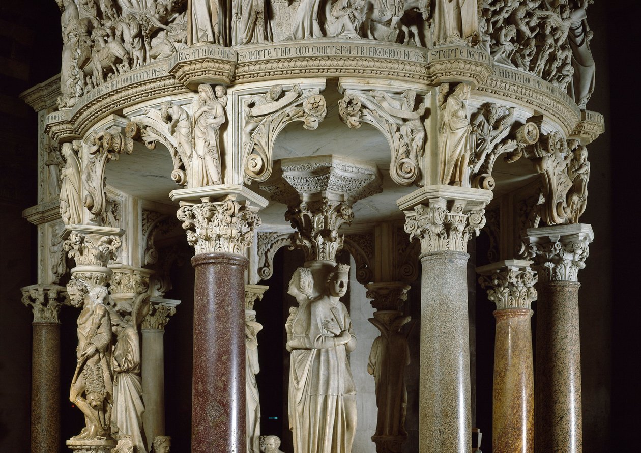 Theological virtues and Hercules on the left (detail) by Giovanni Pisano