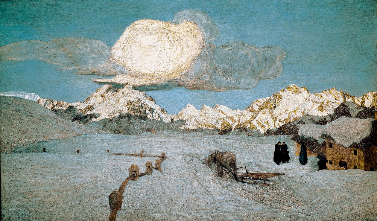 Triptych of Nature or Engadin: “” Death”” Painting by Giovanni Segantini (1858-1899) 1896-1899 Sun. 192x320 cm Saint Moritz, Musee Segantini by Giovanni Segantini