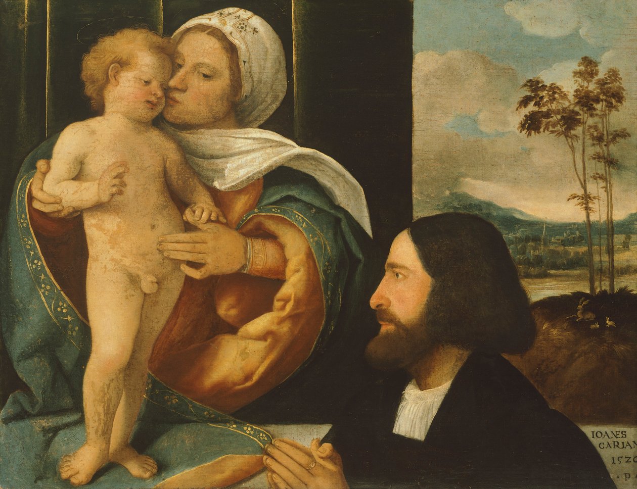 Madonna with Child and devotee by Giovanni de Busi Cariani