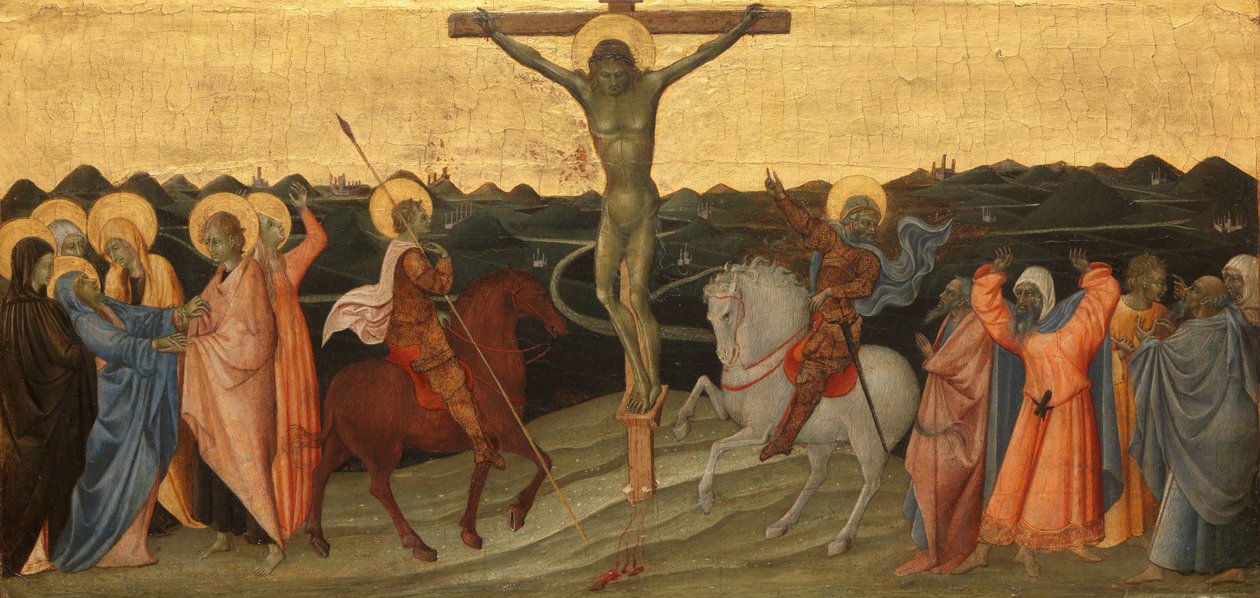 The Crucifixion with Mary, John, Mary Magdalene, St Longinus and the Converted Centurion by Giovanni di Paolo di Grazia