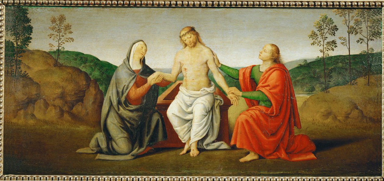 The Dead Christ Supported by the Virgin Mary and Saint John Apostle by Giovanni di Pietro (c.1450 1529) (studio of)