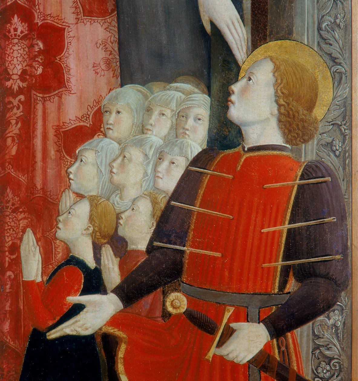 Detail of St. Sebastian, Madonna della Misericordia with St. Venantius and St. Sebastian by Girolamo Giovanni