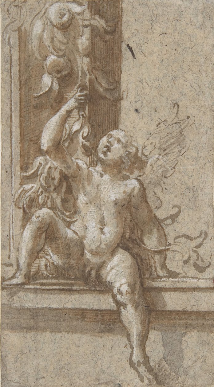 A Putto Seated on a Frame, ca. 1538-40 by Girolamo Mazzola Bedoli