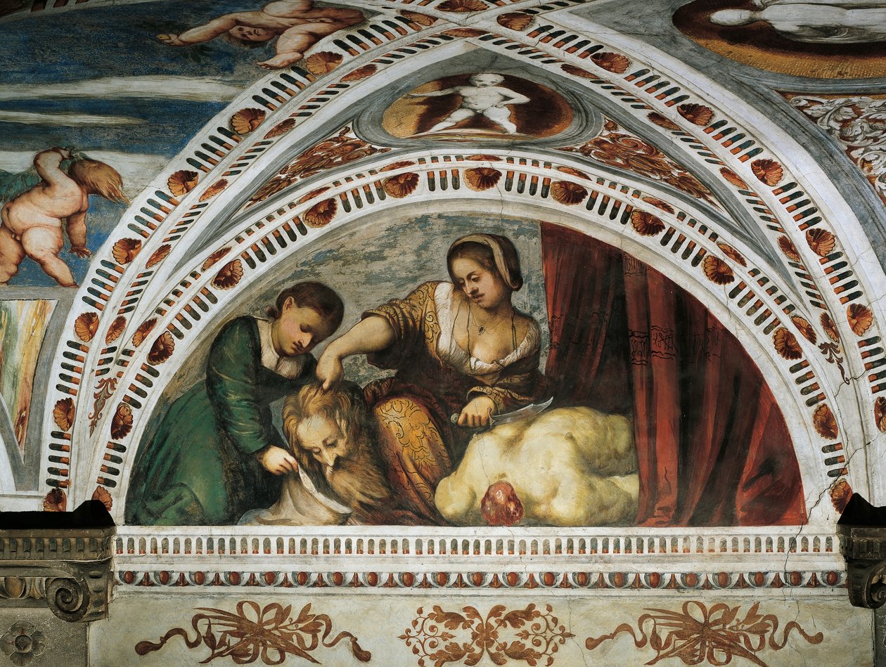 Story of Judith and Holofernes, Detail of frescoes by Girolamo Romanino (ca 1484-after 1559), Commissioned by Bernardo Clesio by Girolamo Romanino