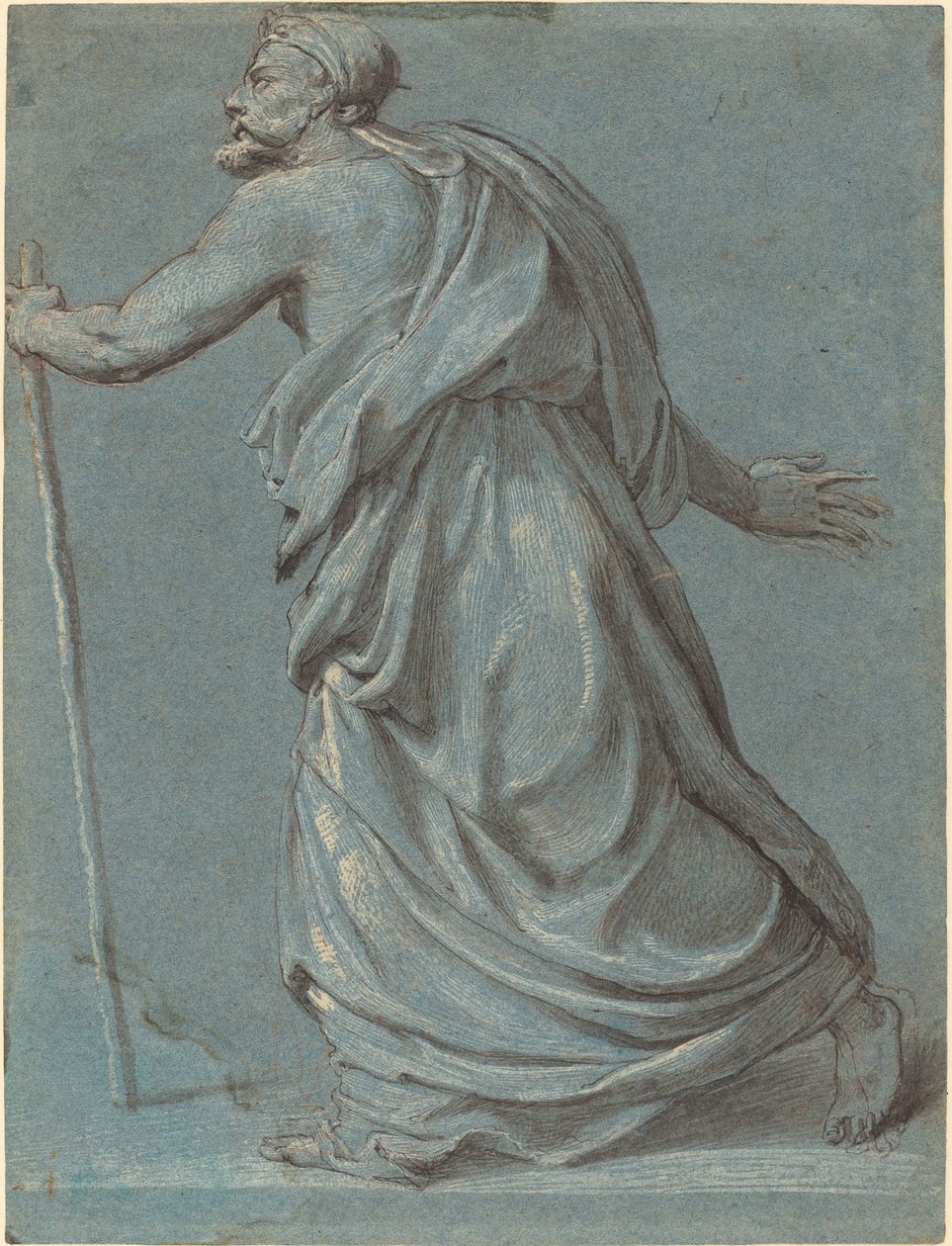 Study of a Man Walking towards the Left Holding a Staff by Girolamo Siciolante
