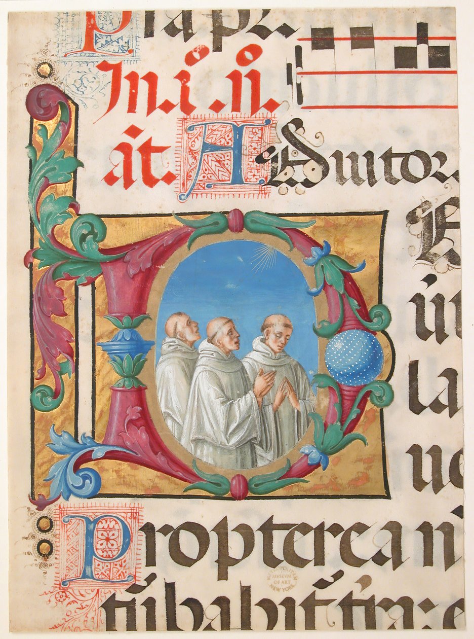 Manuscript Illumination with Singing Monks in an Initial D (from a Psalter) by Girolamo dai Libri
