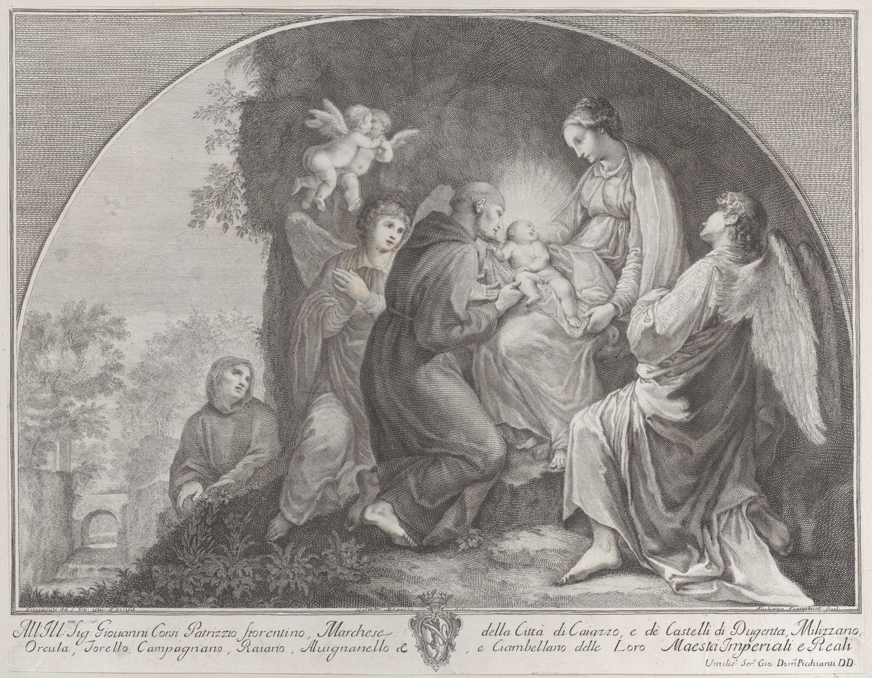 Adoration of Christ by Saint Francis by Giuliano Giampiccoli