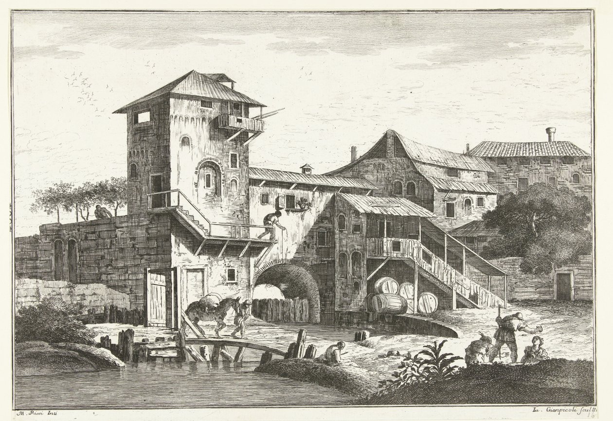 House with Tower by Water by Giuliano Giampiccoli
