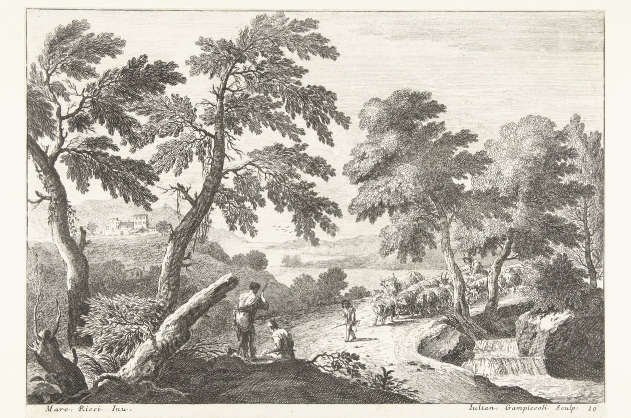 Landscape with Shepherds on the Way Along a Small Waterfall by Giuliano Giampiccoli