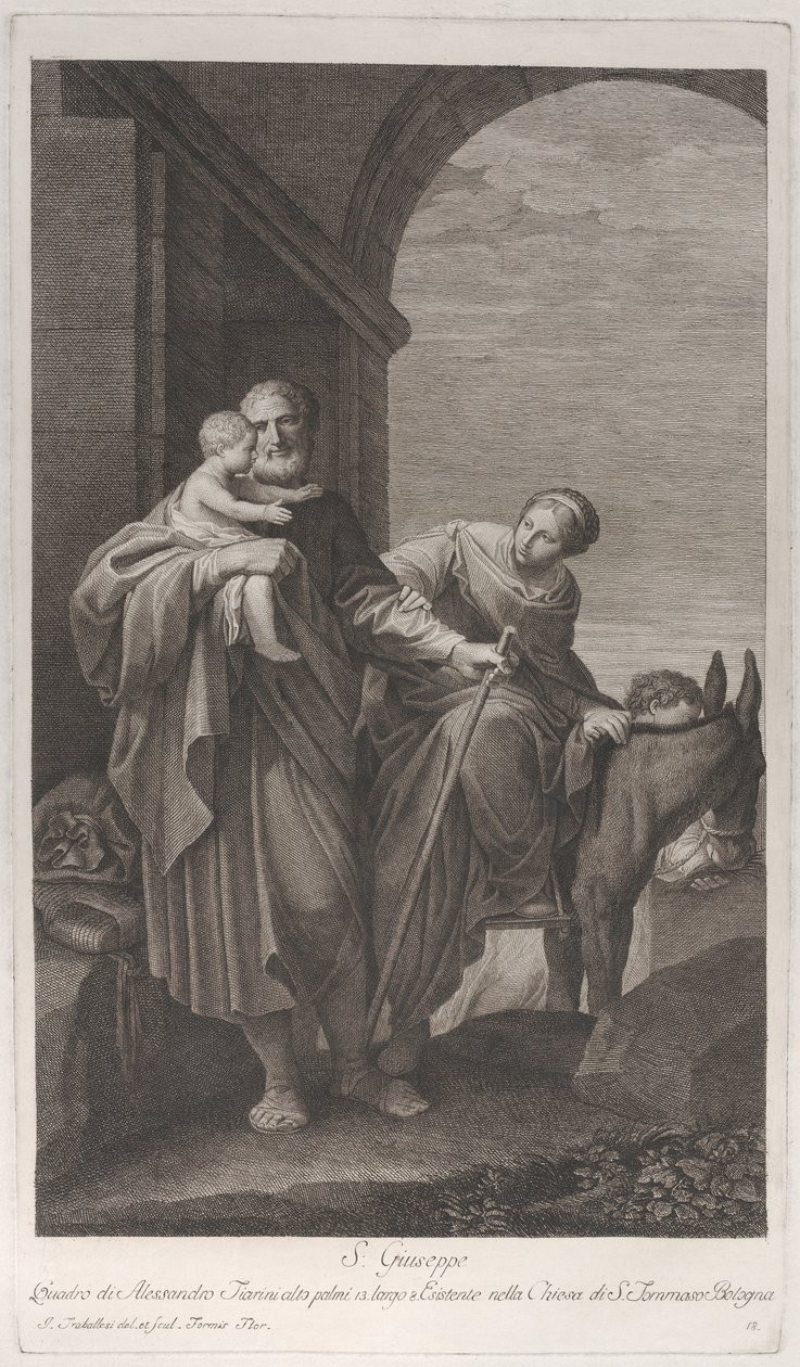 Saint Joseph carrying the Christ Child on the flight into Egypt by Giuliano Traballesi