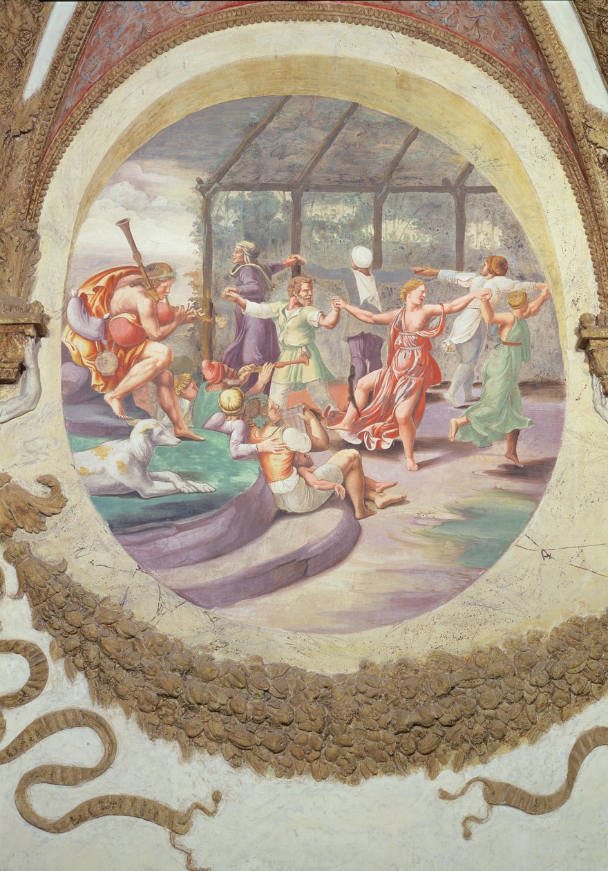 Scene showing that those born under the sign of Aries in conjunction with the constellation of the Goat are imparted with an aptitude for playing the zampogna and an inclination to amorous passions by Giulio Romano