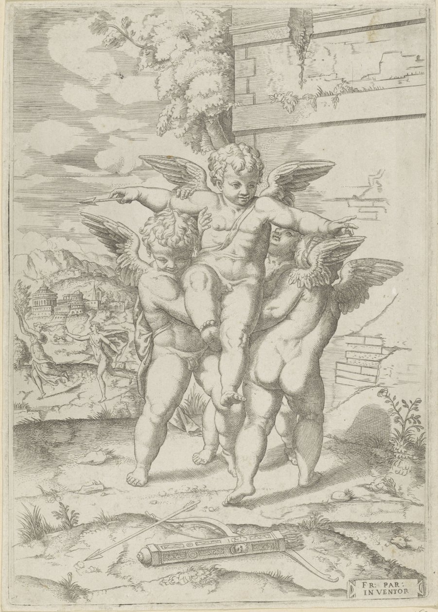 Amor and Three Putti by Giulio Bonasone (attributed to)