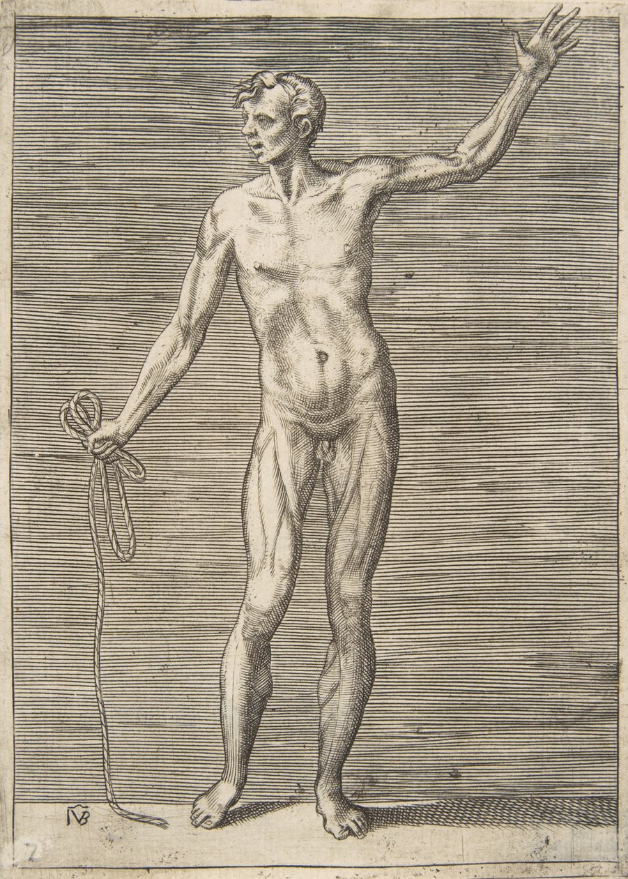 Man seen from the Front, holding a Rope in his right Hand by Giulio Bonasone