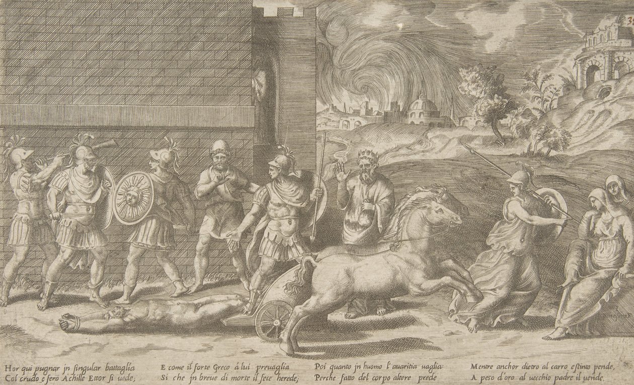 The Combat of Hector and Achilles, and Achilles Dragging the Body of Hector Around the by Giulio Bonasone