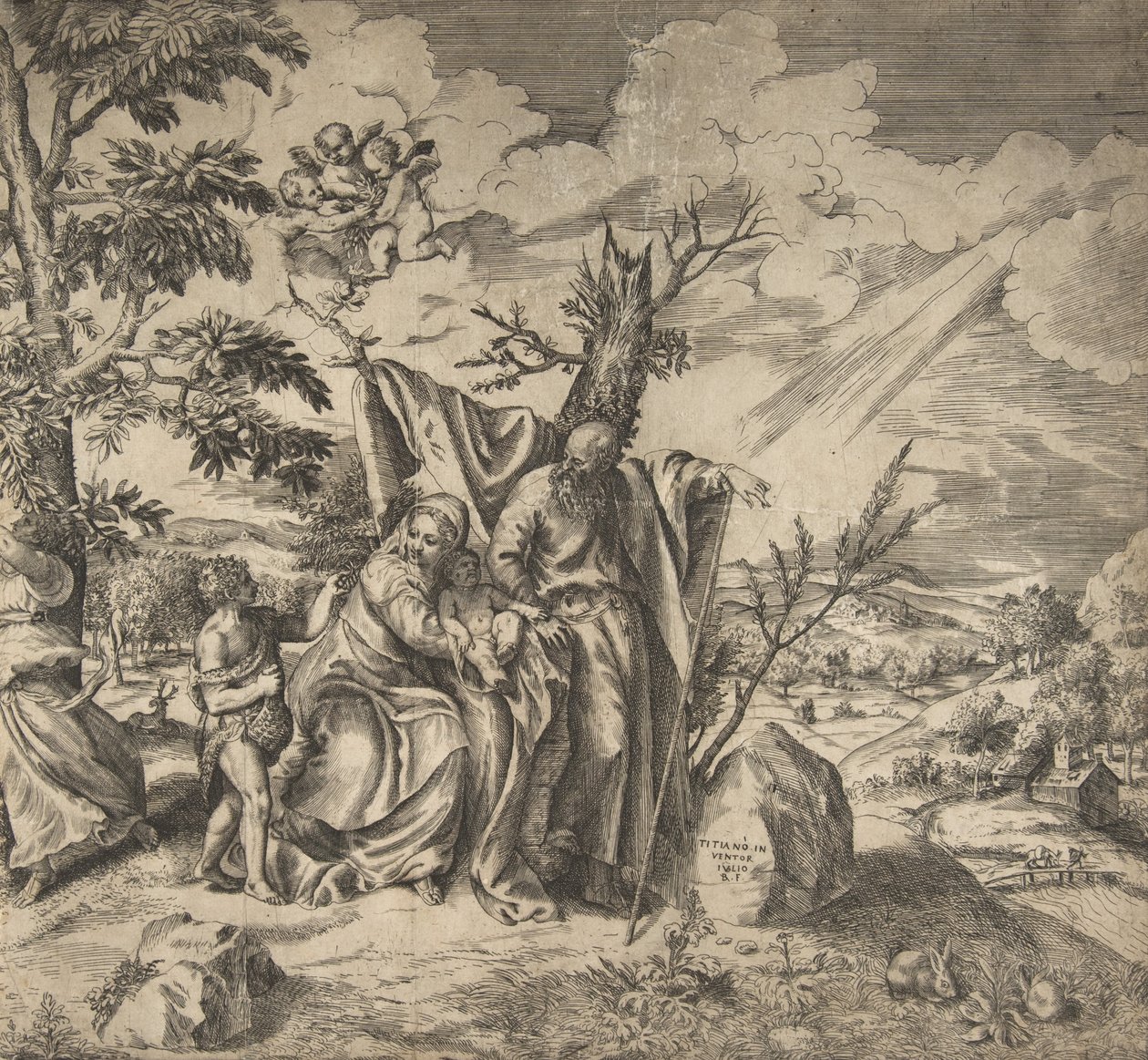 The Rest of the Holy Family on Their Flight to Egypt by Giulio Bonasone