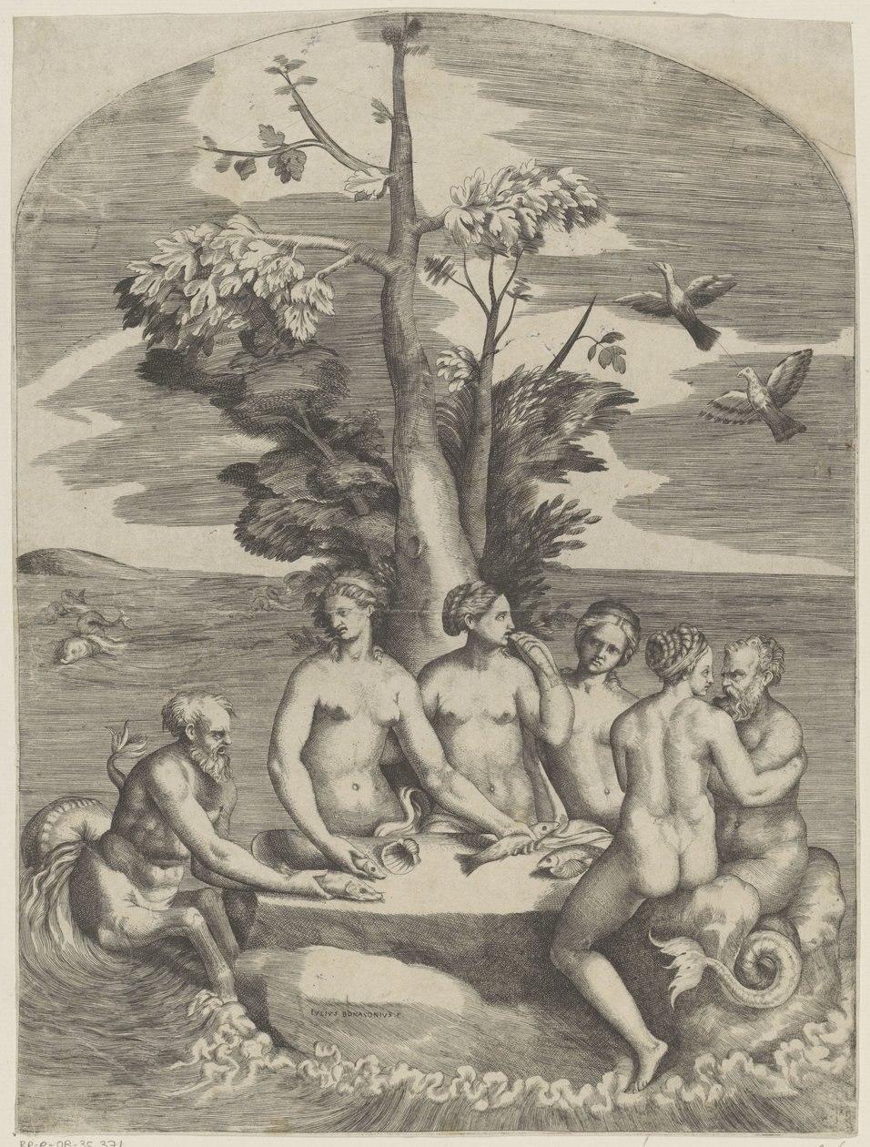 Four Nymphs and Two Sea Gods by Giulio Bonasone
