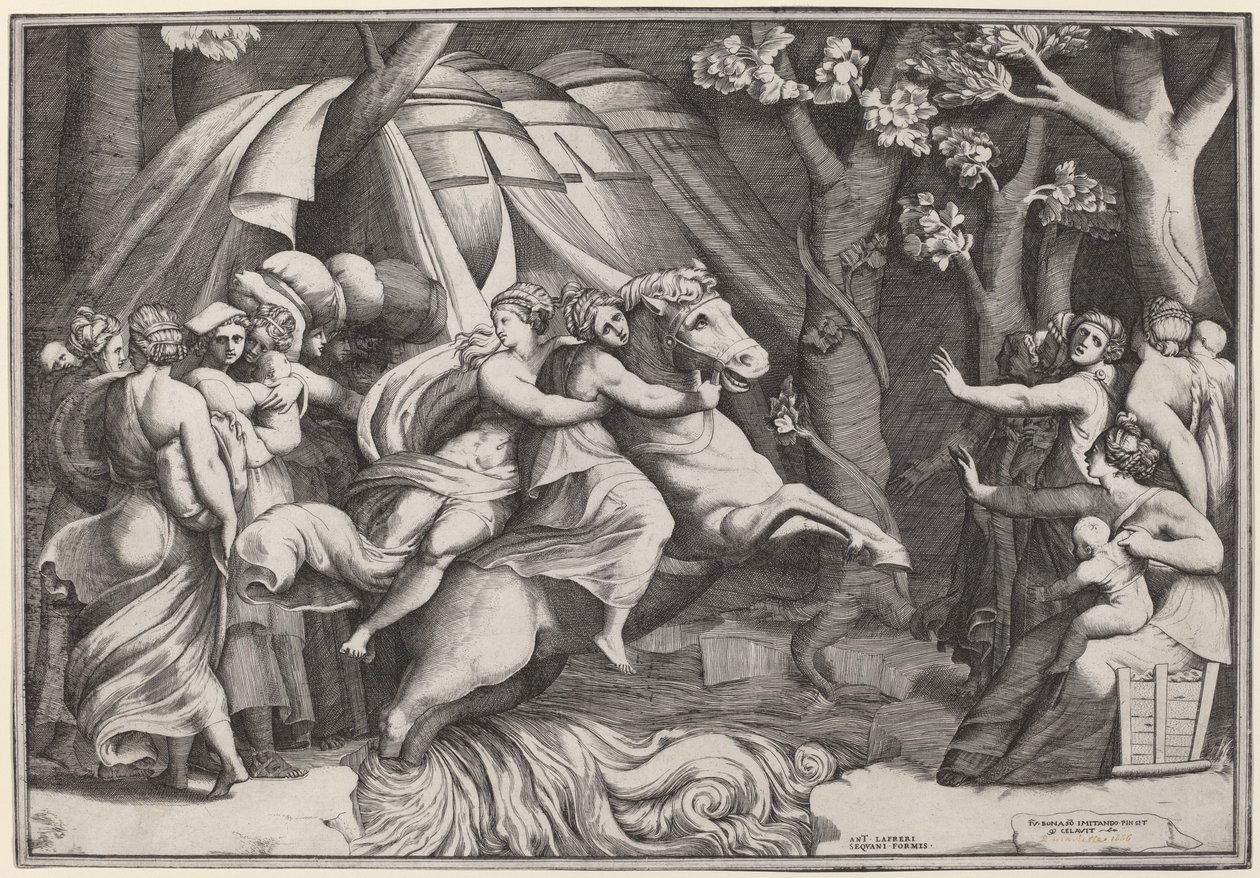 Clelia Crossing the Tiber by Giulio Bonasone after Polidoro da Caravaggio