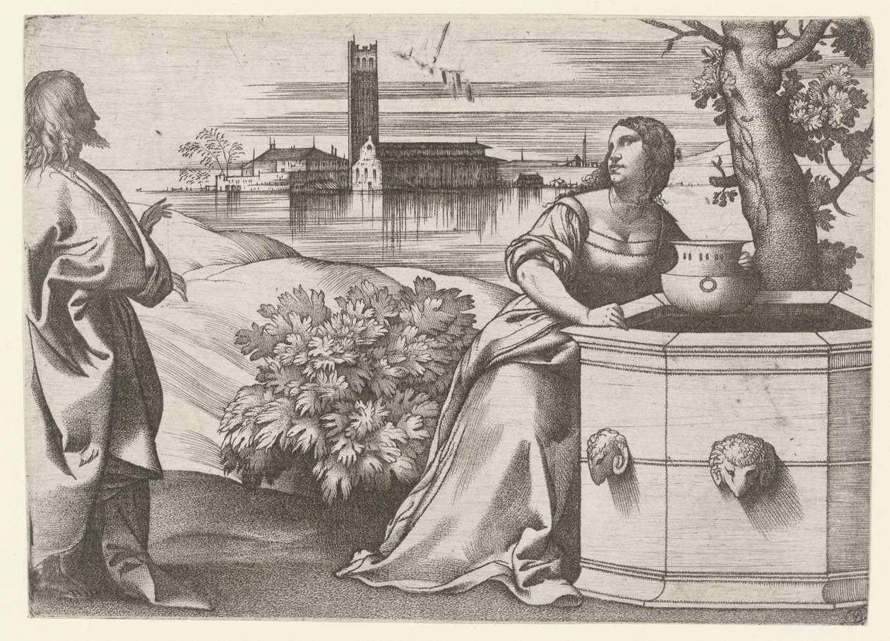 Christ Conversing with the Samaritan Woman at the Well by Giulio Campagnola