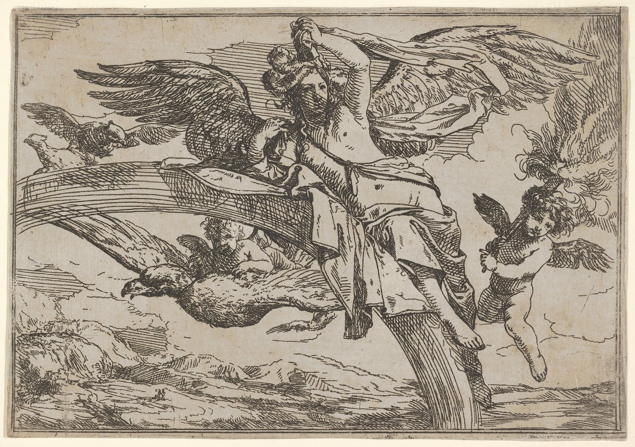 Air, Represented by Iris Reclining on Her Rainbow, Accompanied by a Winged Putto by Giulio Carpioni
