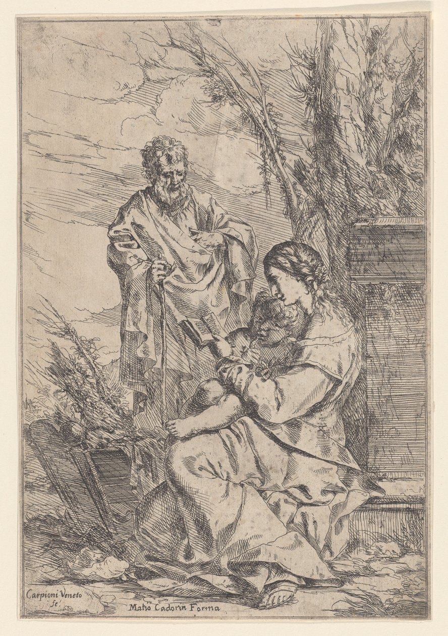 The Holy Family with the Virgin reading a book by Giulio Carpioni