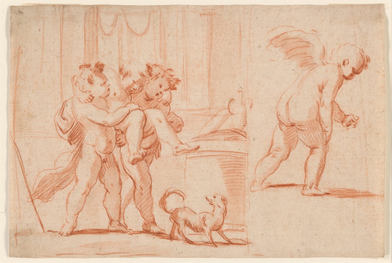 Two Putti Carrying a Third Putto; Another Putto from the Rear by Giulio Carpioni