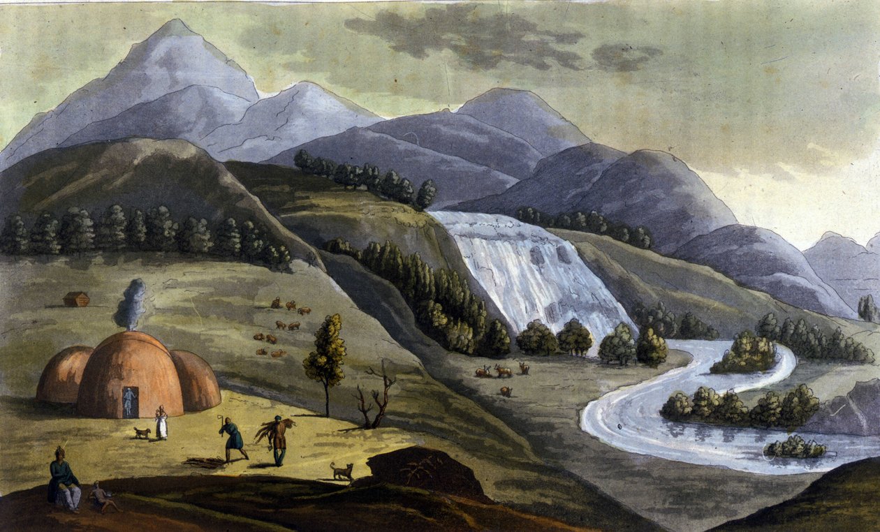 Landscape of Lapland, dwellings of the indigenous Sami in 