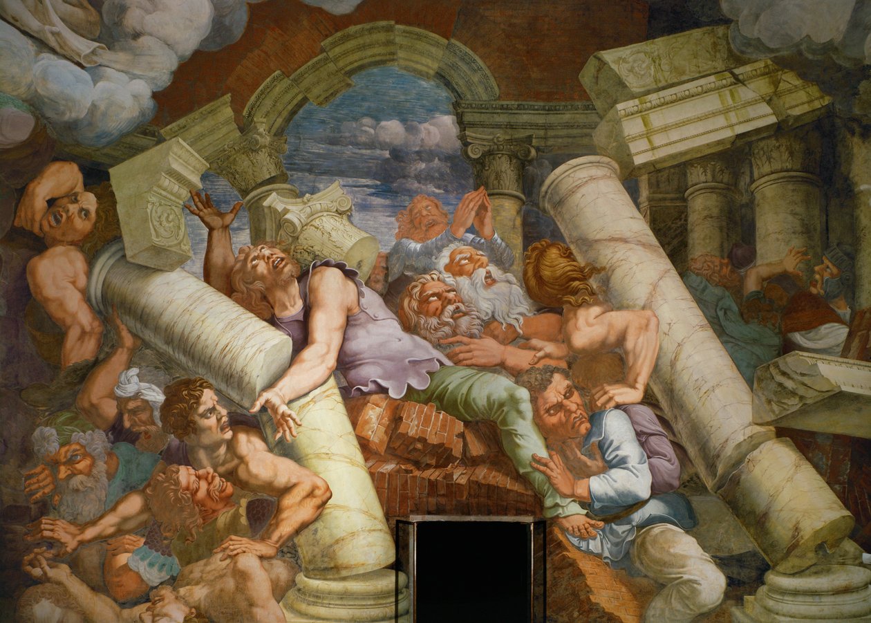Attacking Giants are Crushed by Collapsing Buildings by Giulio Romano
