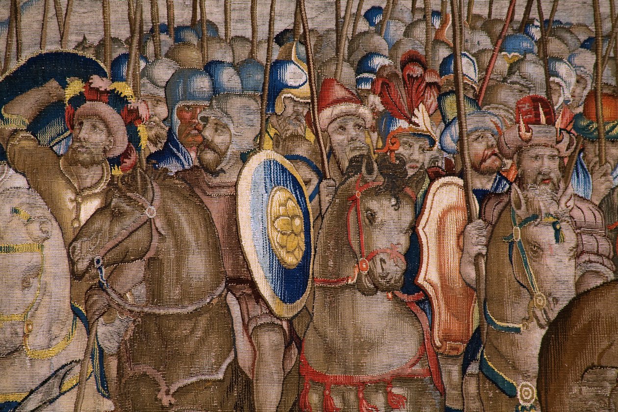 Flemish tapestry. Series The Acts of Scipio: The battle at Zama. Cartoonist Giulio Romano. Atelier of Balthasar van Vlierden (?), Brussels. 1523-1532. (detail) by Giulio Romano