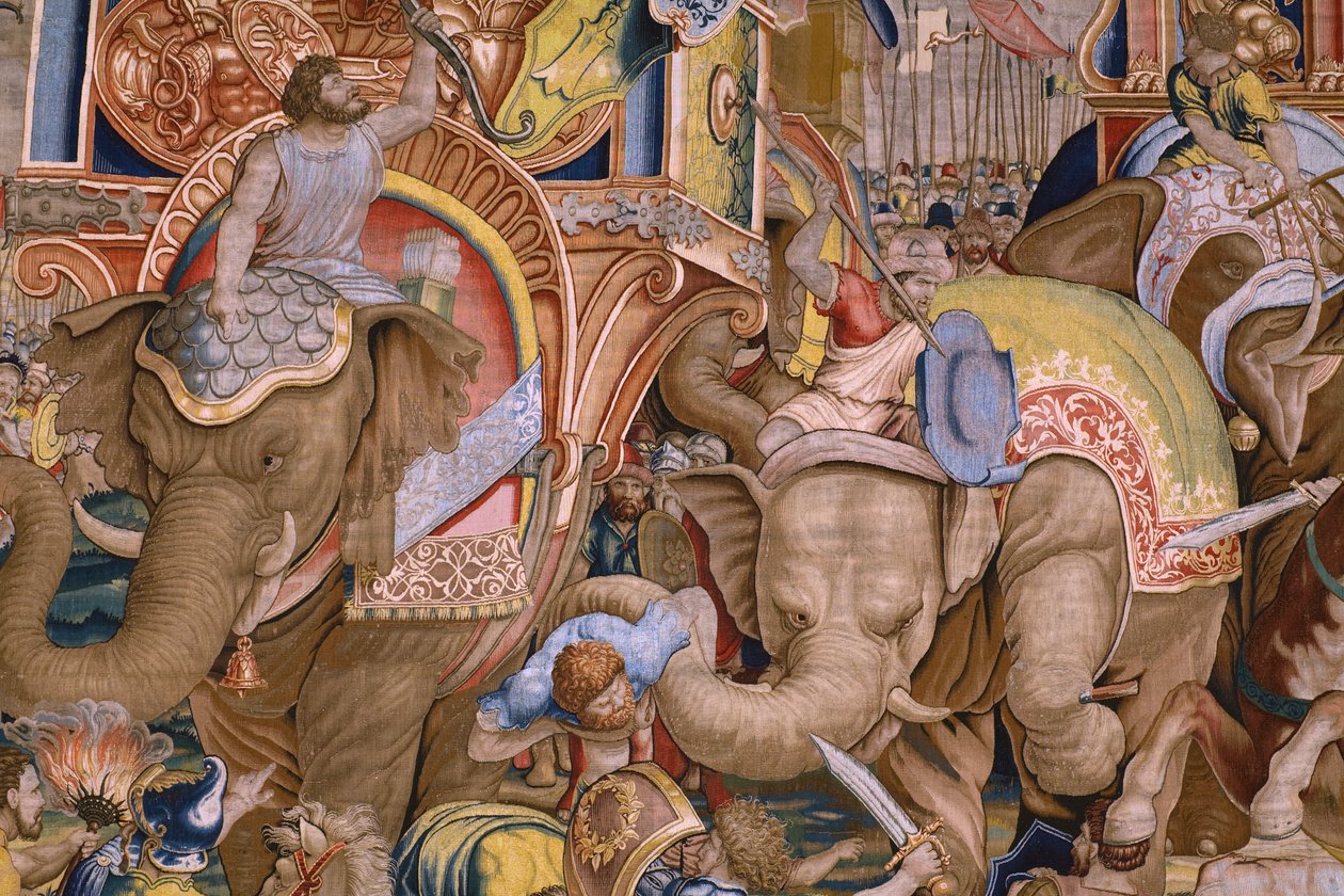 Flemish tapestry. Series The Acts of Scipio: The battle at Zama. Cartoonist Giulio Romano. Atelier of Balthasar van Vlierden (?), Brussels. 1523-1532. (detail) by Giulio Romano
