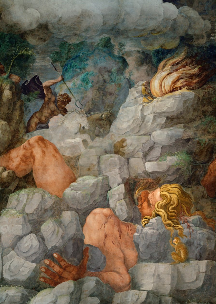 Giants Trying to Storm Olympus Are Crushed by Falling Rocks by Giulio Romano