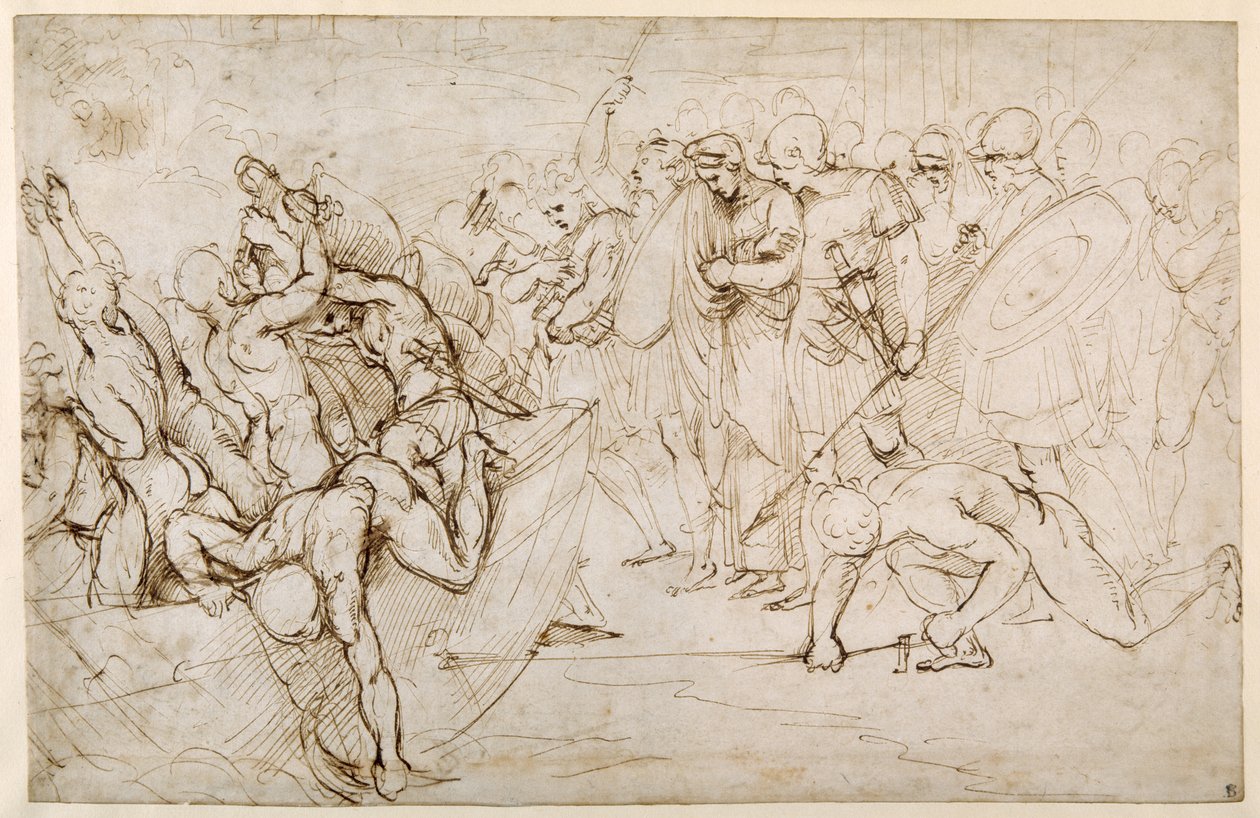 Neoptolemus taking Andromache into captivity after the Fall of Troy by Giulio Romano