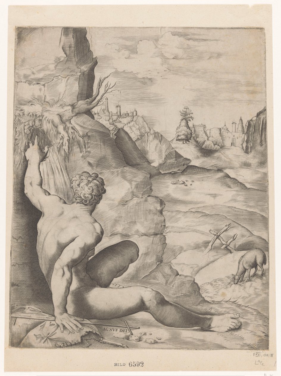 John the Baptist in the Wilderness Agnus Dei by Giulio Sanuto