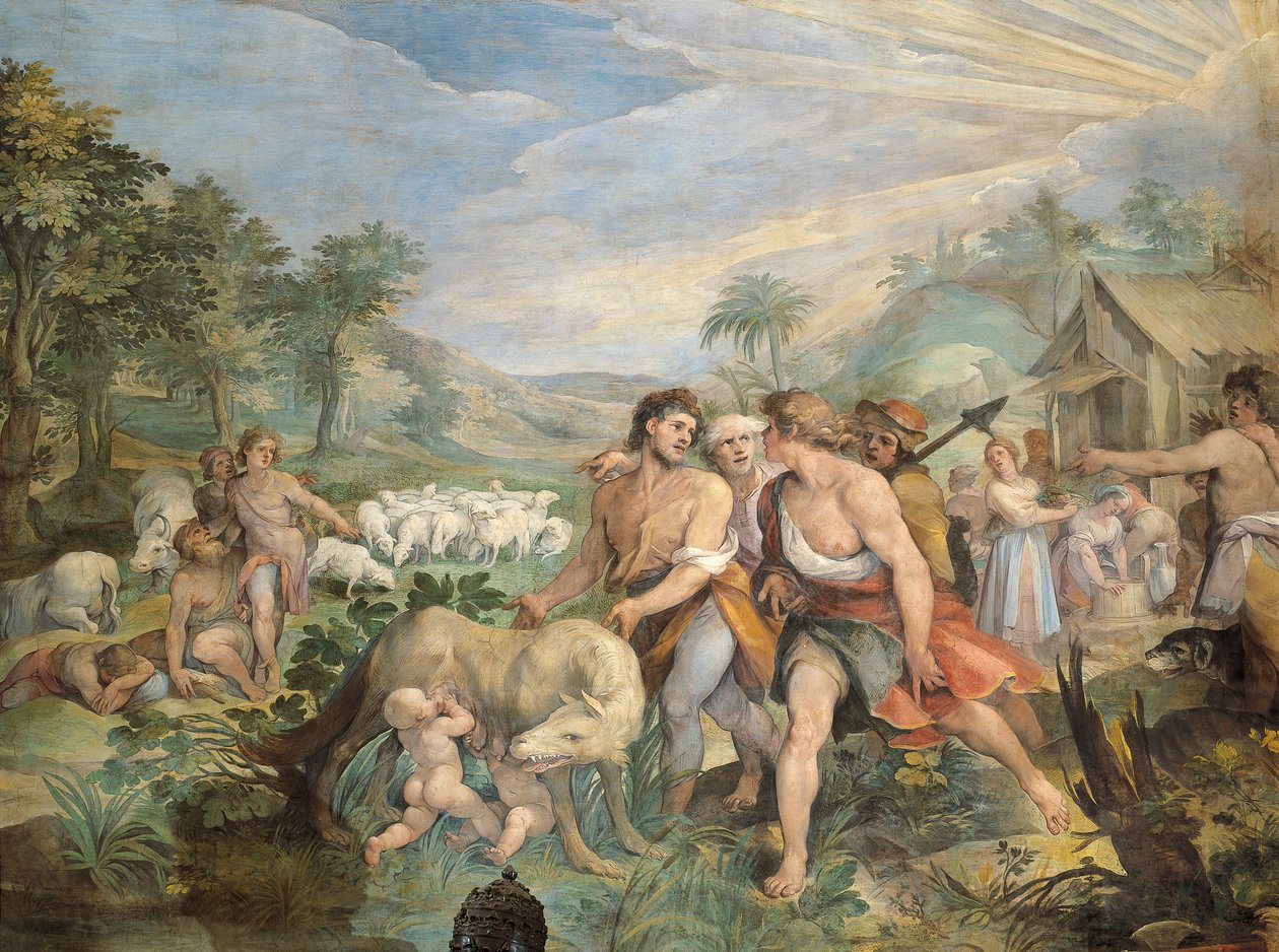Romulus and Remus, Suckled by Wolf, Found by Faustulus on Banks of Tiber by Giuseppe Cesari
