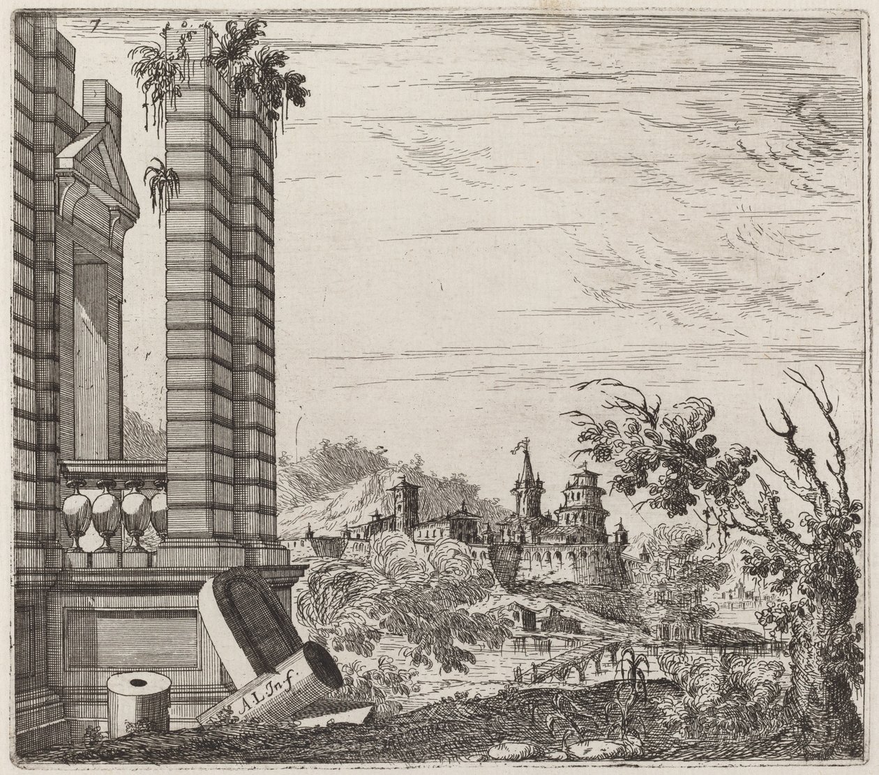 Fantastic River Landscape with Ruins and a Castle by Giuseppe Antonio Landi