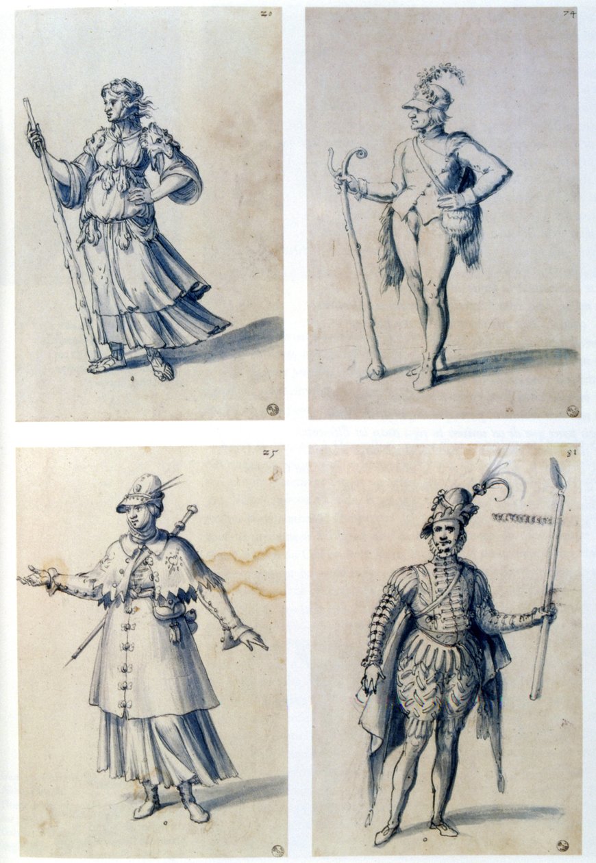 Costume Designs for Allegorical Characters by Giuseppe Arcimboldo