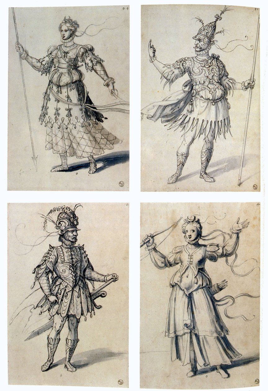 Costume Designs for Classical Deities: Diana/Artemis and Mars/Ares by Giuseppe Arcimboldo