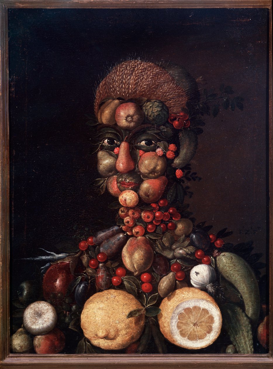 Human figure made of fruits and vegetables