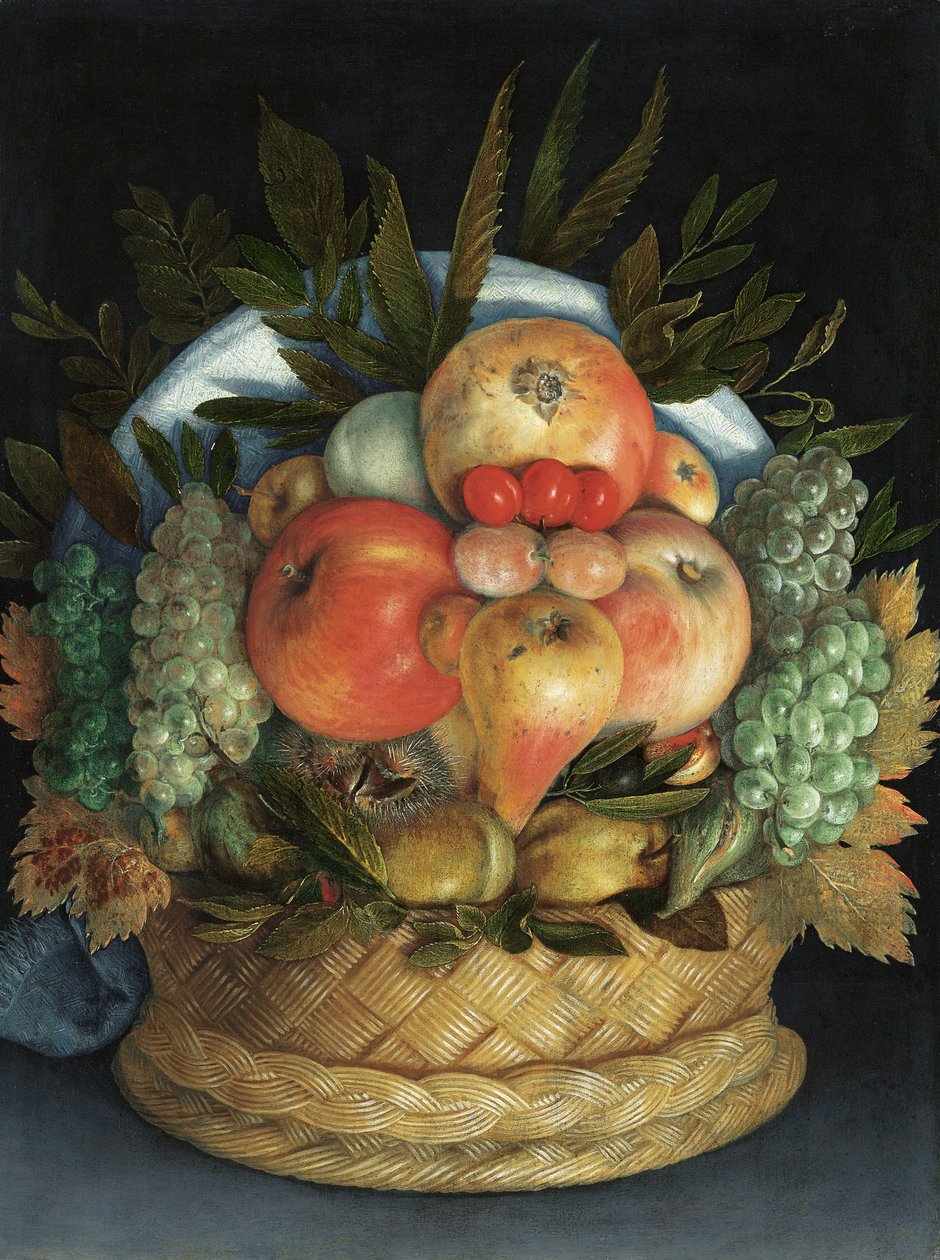 Reversible anthropomorphic portrait of a man composed of fruit by Giuseppe Arcimboldo