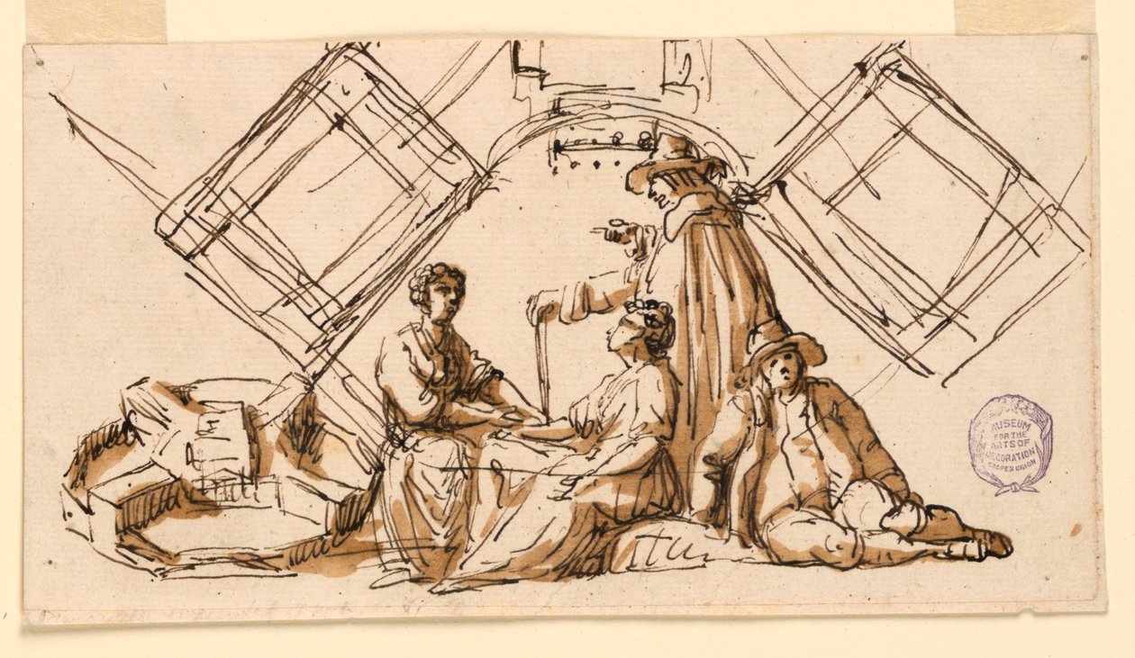 Part of a Sheet of a Drawing Book: Figures and Architectural Plans by Giuseppe Barberi