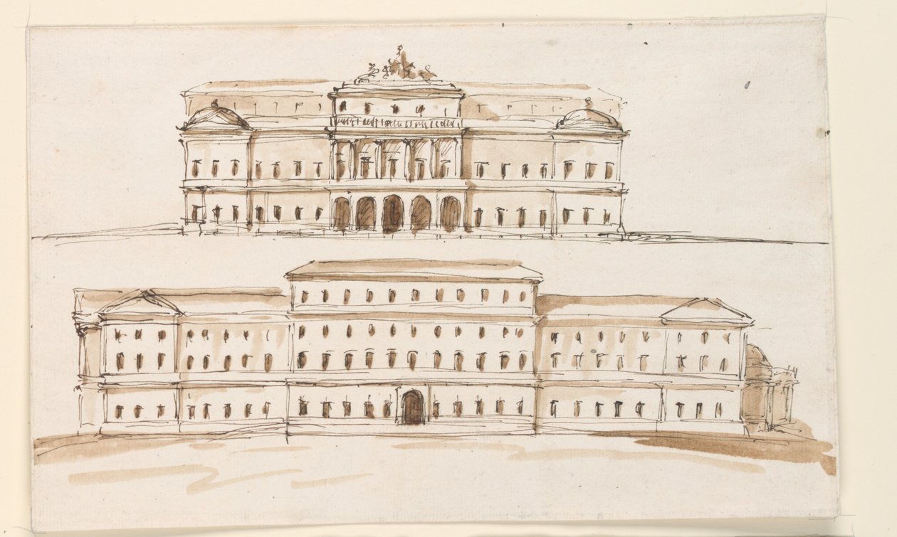 Two Elevations of the Central Part of a Palace by Giuseppe Barberi