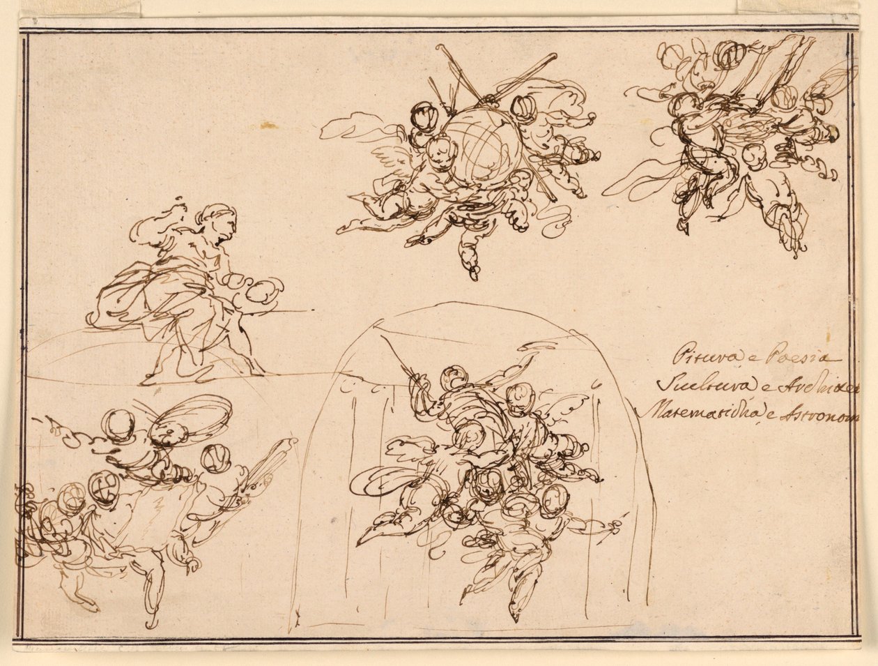 Sketches for wall paintings: Arts and Sciences by Giuseppe Bernardino Bison