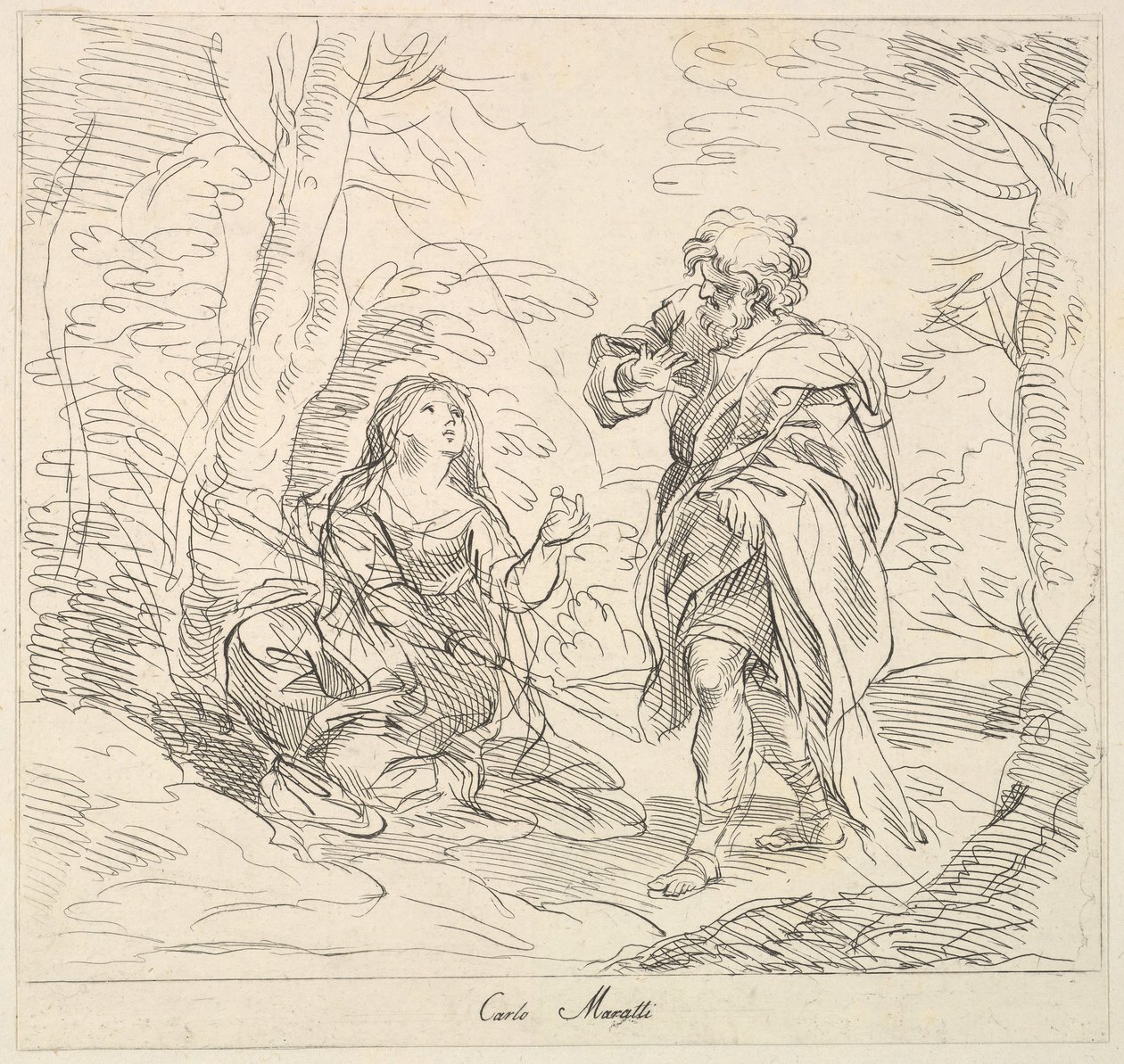 Seated woman and Bearded Man in a Landscape by Giuseppe Canale