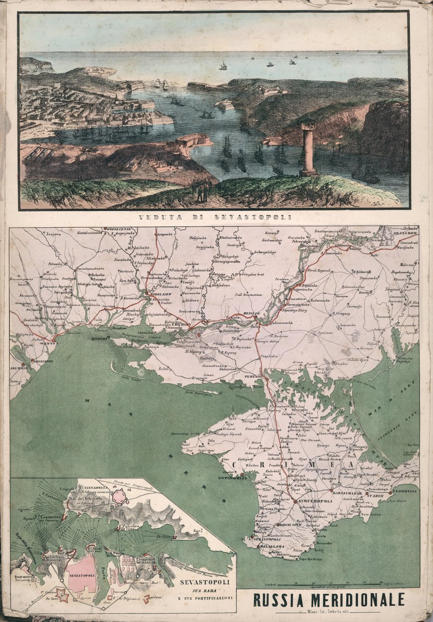 Map of Southern Russia with View of Sevastopol Bay and Its Fortifications by Giuseppe Civelli