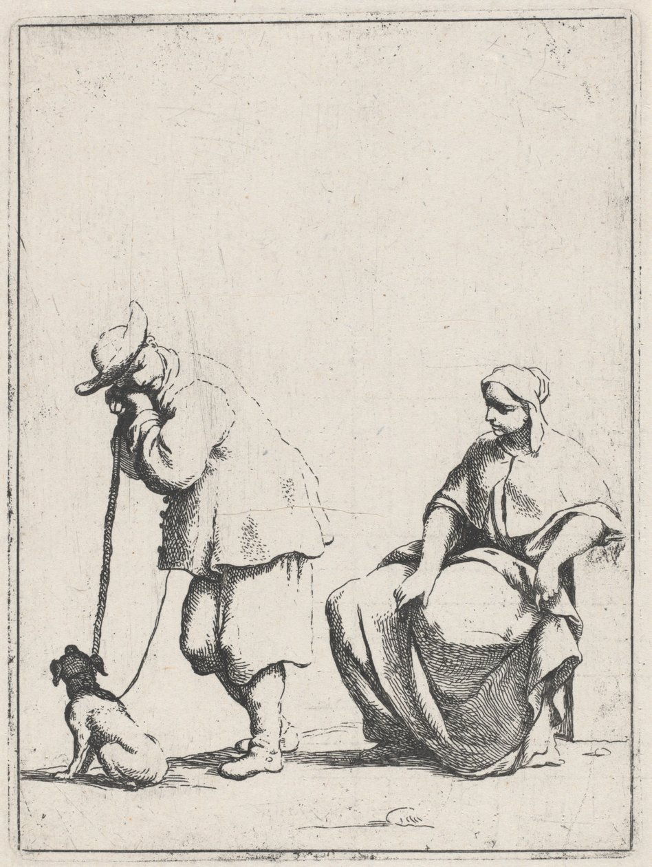 Standing Peasant with a Dog and a Seated Woman by Giuseppe Maria Crespi