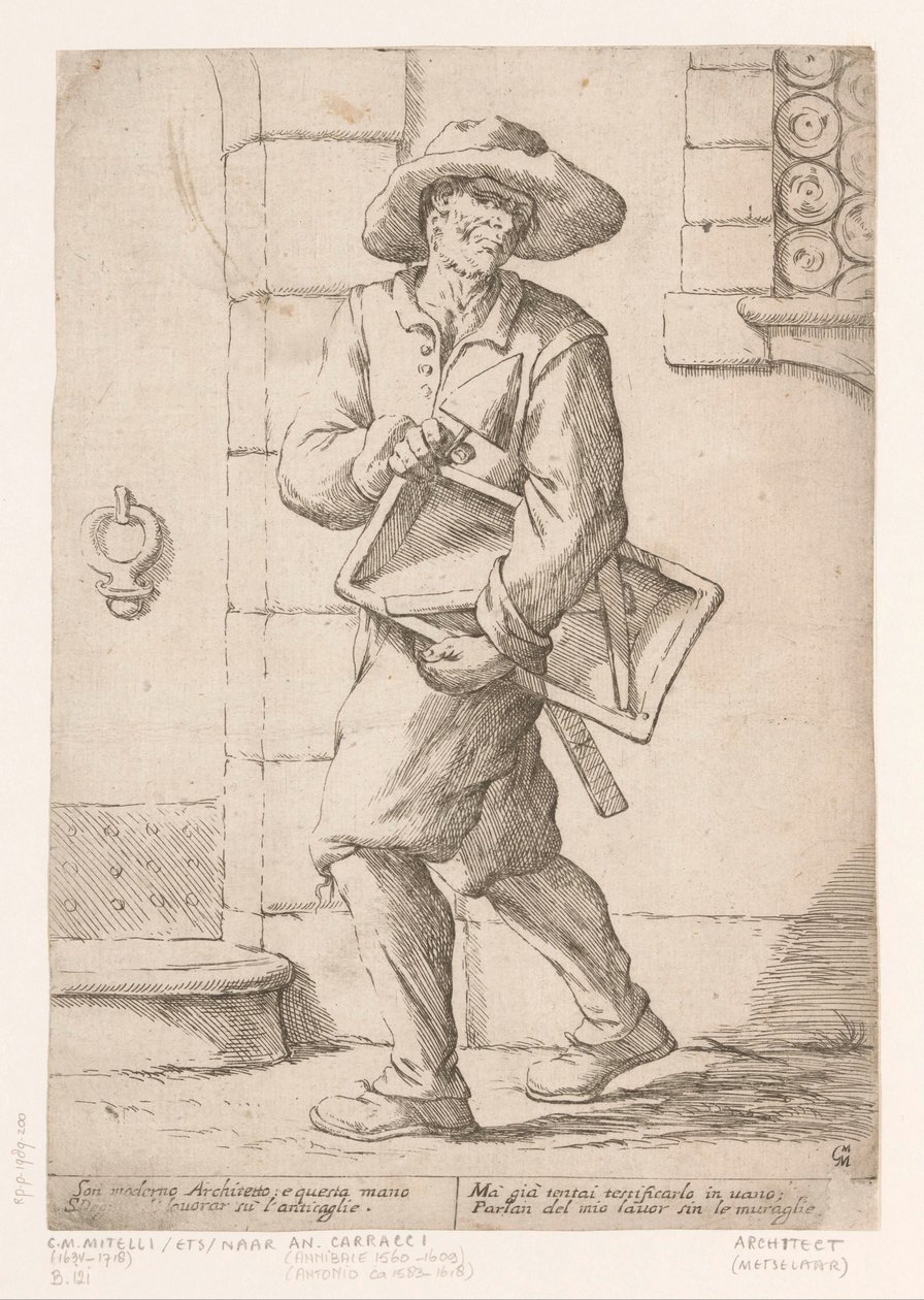 Bricklayer by Giuseppe Maria Mitelli (signed by artist)