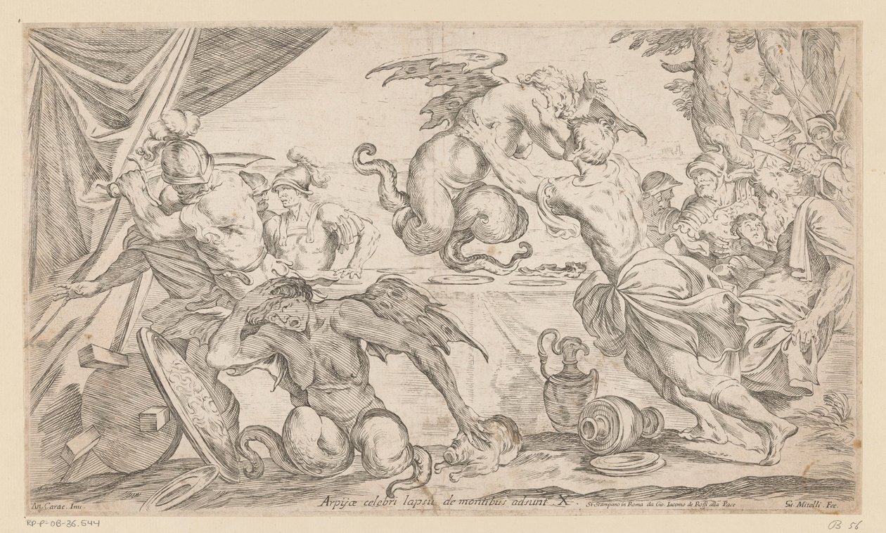 Aeneas and His Companions Fighting the Harpies, Wanderings of Aeneas (series title) by Giuseppe Maria Mitelli